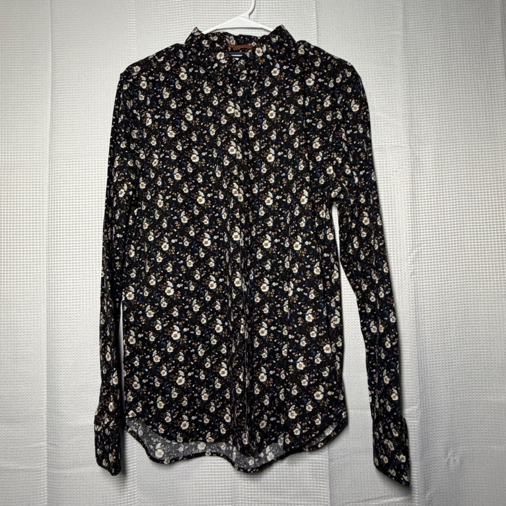 Denim & Flower Ricky Singh Button‎ Down Shirt Medium Black Floral Long Sleeve